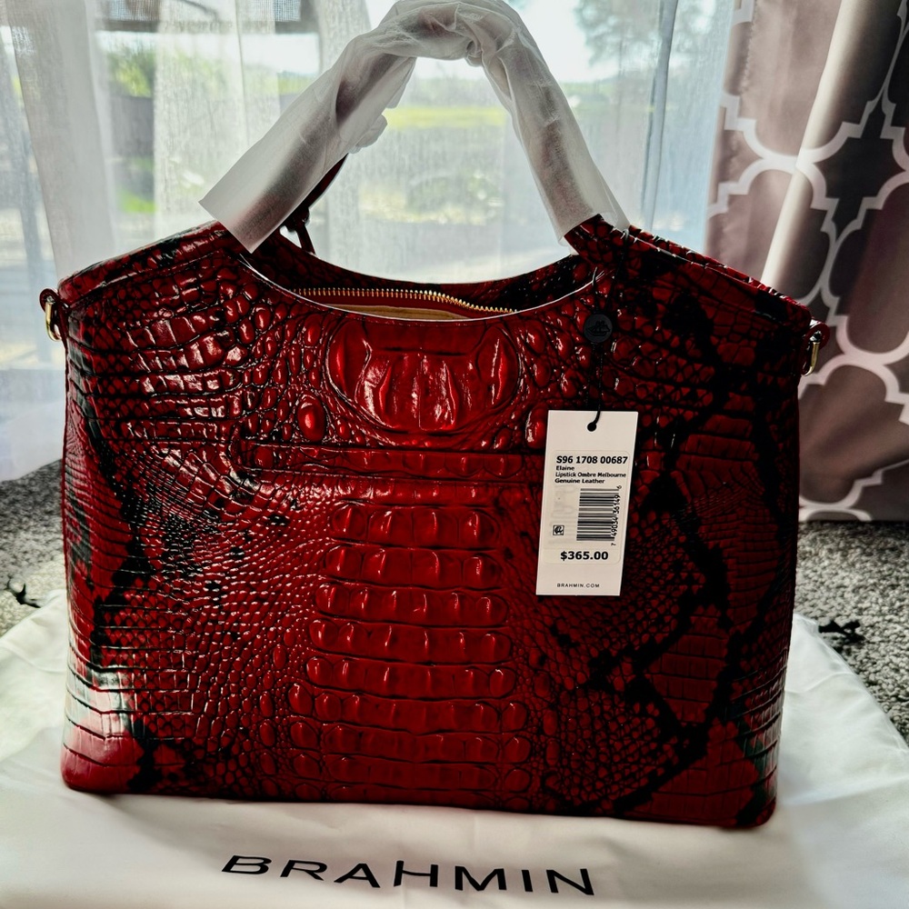 New Brahmin Elaine Lipstick Ombré Melbourne Genuine Leather Bag and Jane Wallet